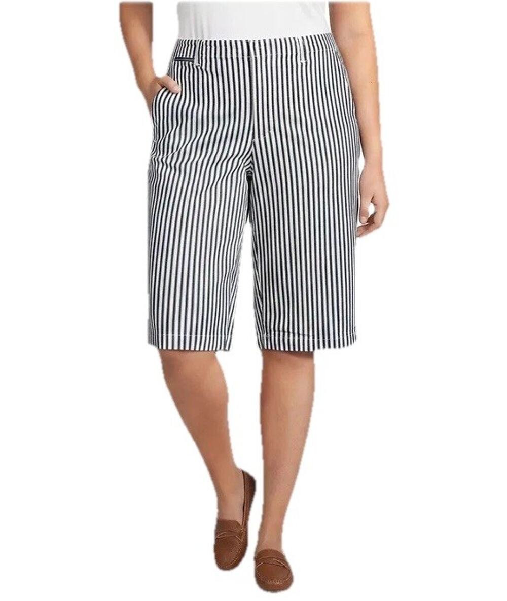 Lands End Plus Size 22W Classic Chino Shorts Oxford Stripe 12" Elastic Back NWT⁠